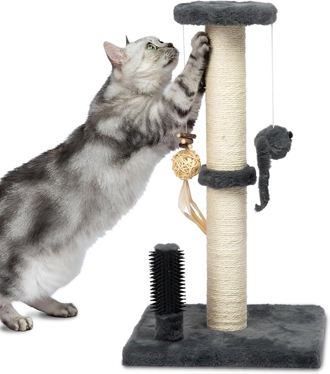 Best Pet Supplies Catify Cat Scratcher, Fun Interactive Scratchers, Posts, Poles, Claw Safe, Furniture Saver Indoor Play Support Natural Cat Behaviors Heavy Duty - Gray Scratching Post - H: 25"