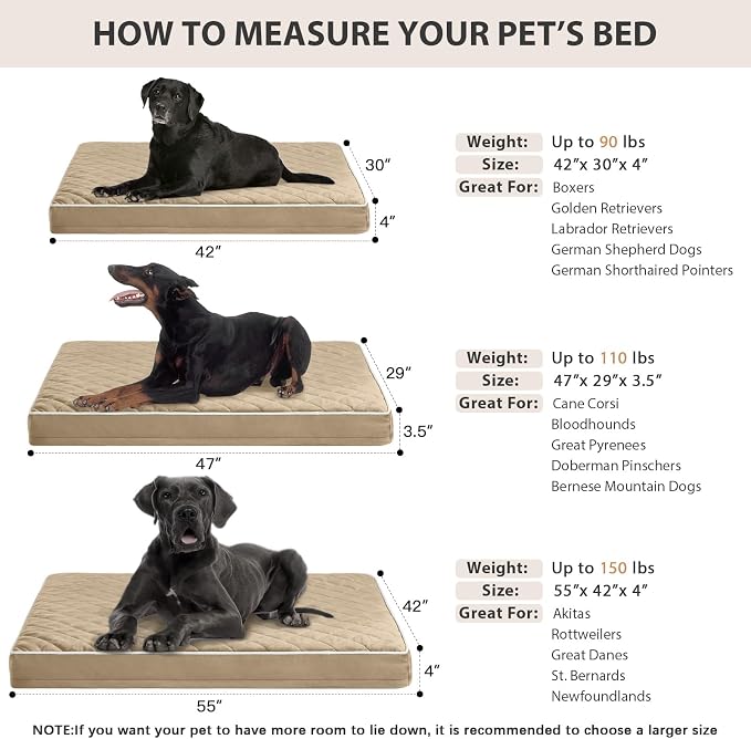 WNPETHOME Orthopedic Waterproof Extra Large Senior Dogs Bed for Comfy Sleep | XL Washable Ped Bed with Removable Cover, Multi-Needle Quilting XL Crate Bed for Large Sized Dog Relax, Brown 42x30 Inch
