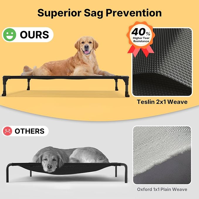Veehoo Outdoor Elevated Dog Bed Large Sized Dogs, Cooling Raised Dog Cots | Off-ground training platform, portable camping hammock, breathable mesh, easy to clean, no-tool setup, 42"x30", Gray