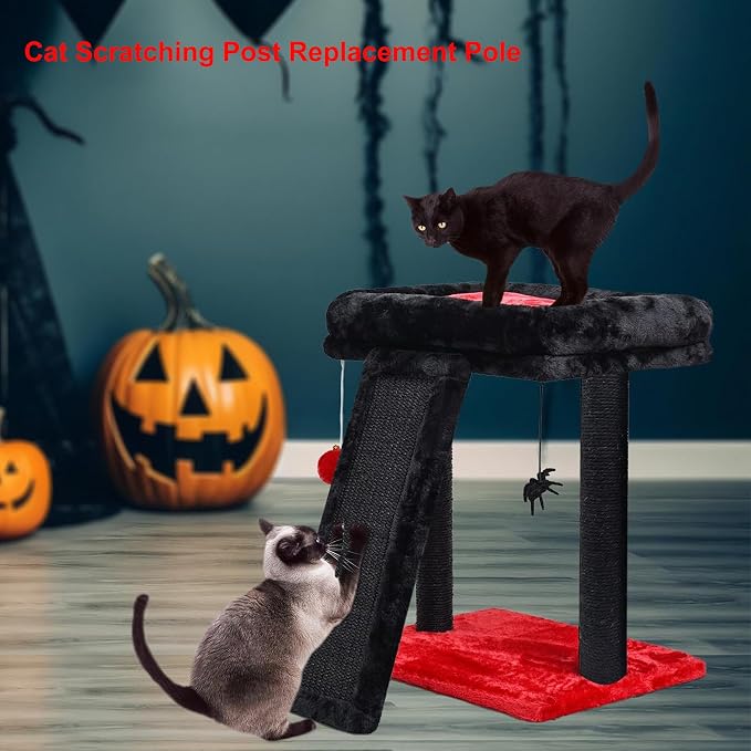 Gothic & Goth Cat Tree Tower Replacement Post - Black, 4 Pack, 15.7in Scratching Post Pole with M8 Screws, Natural Sisal for Cat Tree Repair & Rebuild