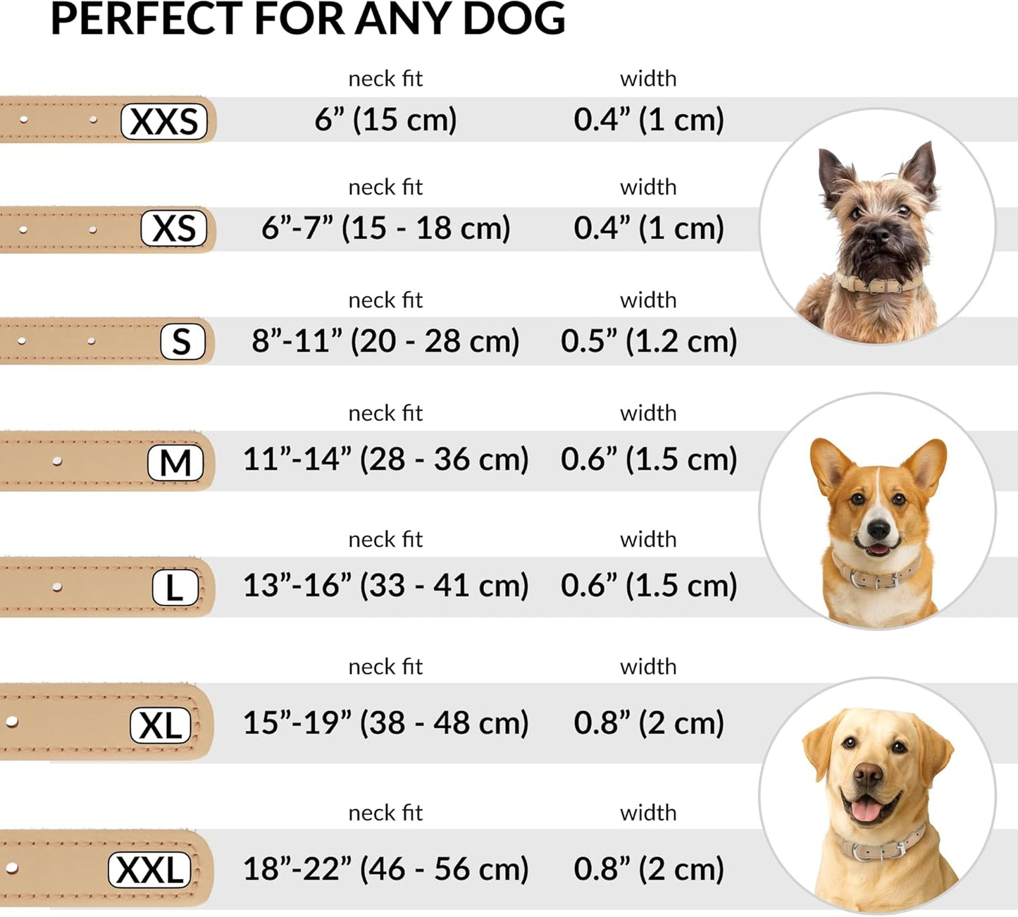 CollarDirect Rolled Leather Dog Collar, Soft Padded Round Puppy Collar, Handmade Genuine Leather Collar Dog Small Large Cat Collars 13 Colors (6 Inch, Beige Smooth)