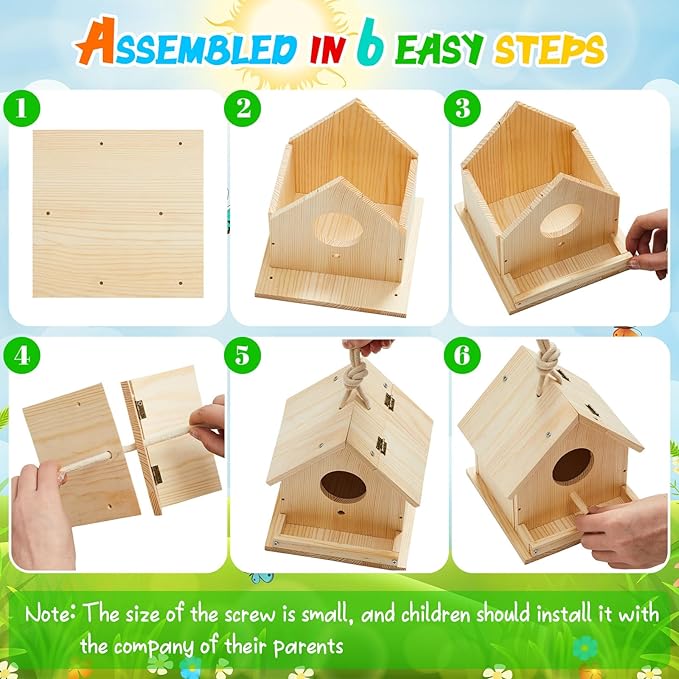 Liliful 24 Sets Wooden DIY Birdhouse Kit Unfinished Bird Houses with Paints and Paintbrushes Bird Feeder Craft Arts for Boy or Girl Classroom Activity and Christmas Kids Wooden Craft Gifts