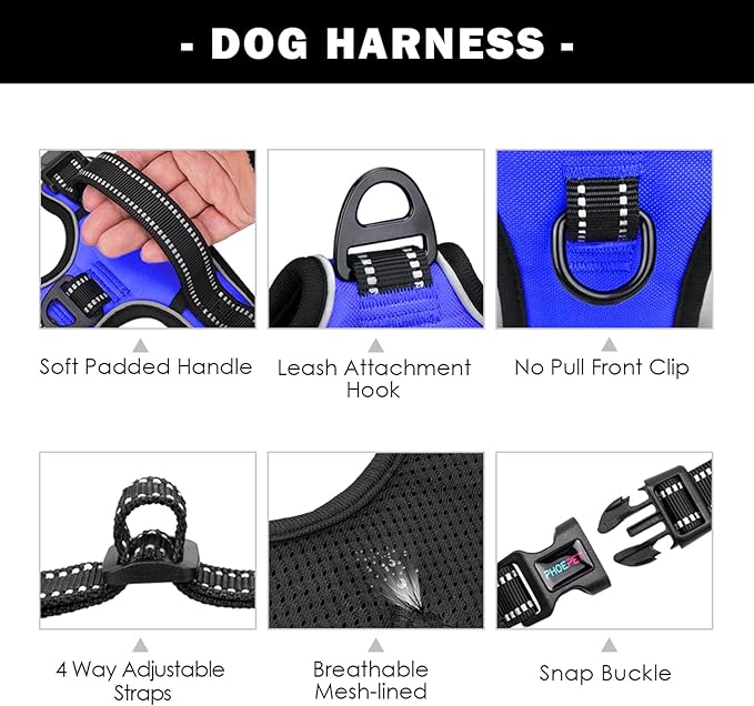 No Pull Dog Harness Medium Reflective Front Clip Vest with Handle | Adjustable 2 Metal Rings 3 Buckles,[Easy to Put on & Take Off](M, Royal Blue)