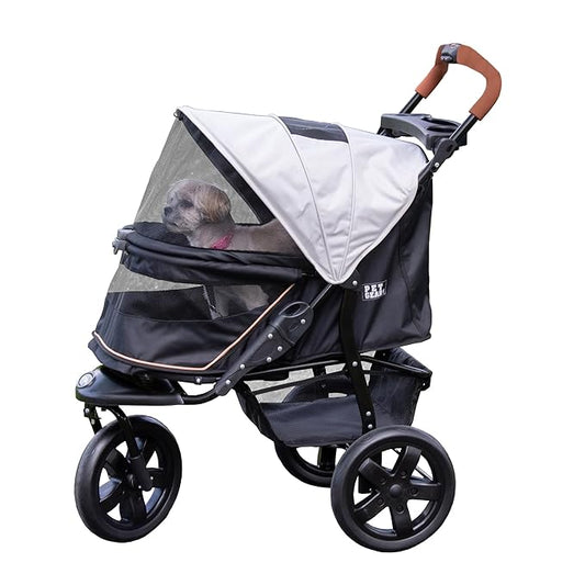 Pet Gear No-Zip AT3 Pet Stroller for Cats/Dogs, Platinum | Zipperless Entry, Easy One-Hand Fold, Jogging Tires, Removable Liner, Cup Holder + Storage Basket