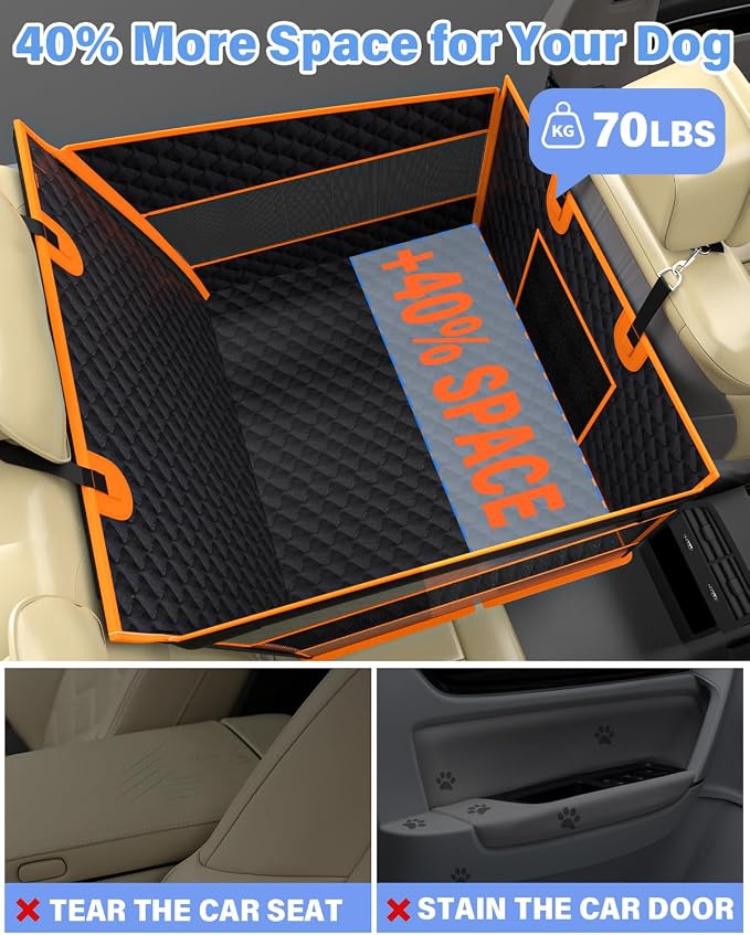 Instraella Dog Car Seat for Large Dogs, Hard Bottom Half Back Seat Extender | For Medium & Large Dogs, Fits Cars, SUVs & Trucks, Waterproof & Non-Slip with Mesh Windows, Leash Slot & Room for a Passenger