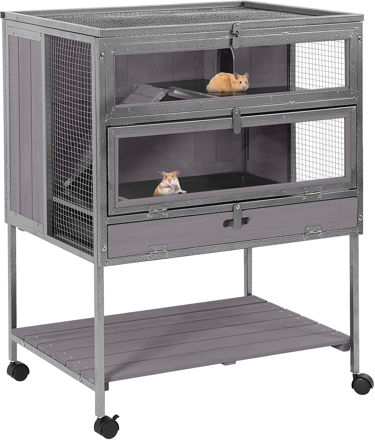 GUTINNEEN Guinea Pig Cage Hamster House with Anti-Chewing Metal Frame Rat Cage with Wheels and Storage