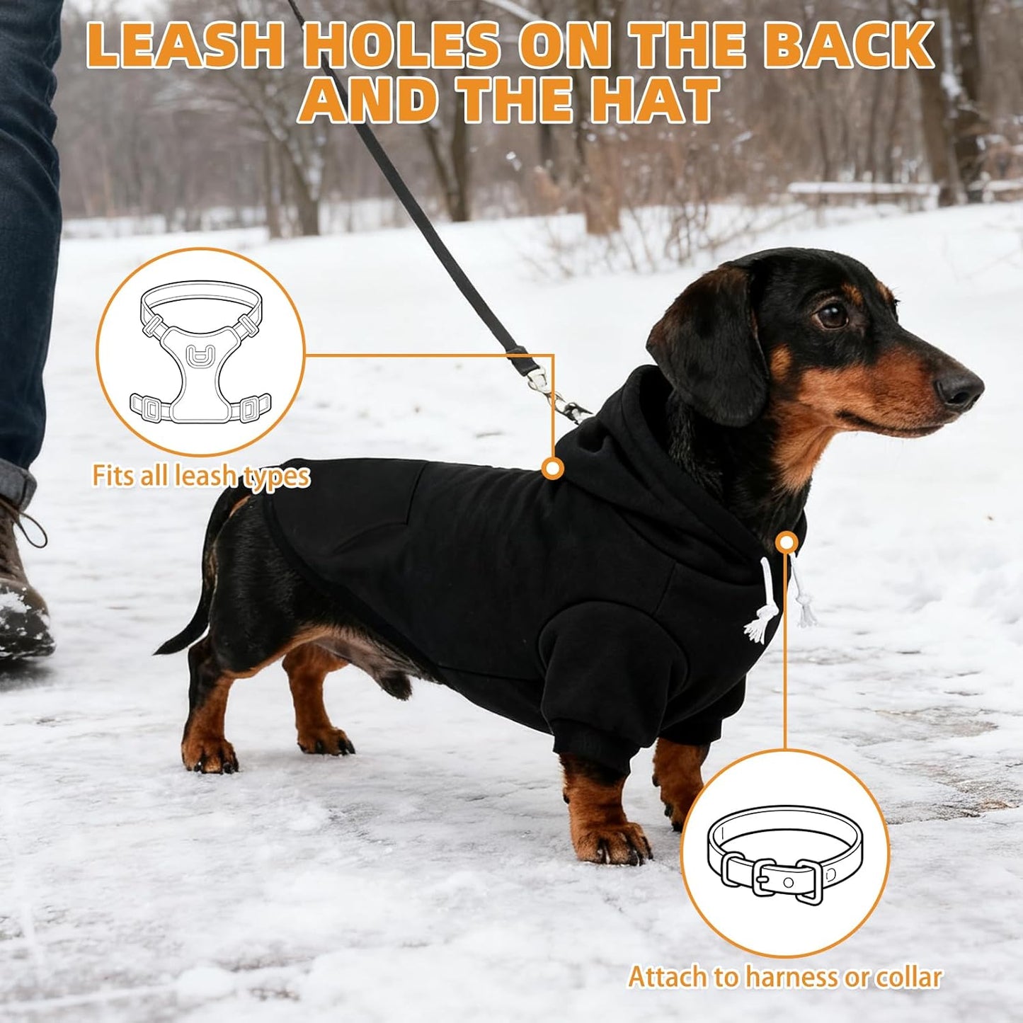 KOOLTAIL Dachshund Dog Hoodie - Soft and Warm Dogs Hoodie Sweater with Leash Hole and Pocket, Pet Winter Coat, Cold Weather Clothes Sweatshirt for Small Medium Large Dogs Puppy Cat Boys Girls M