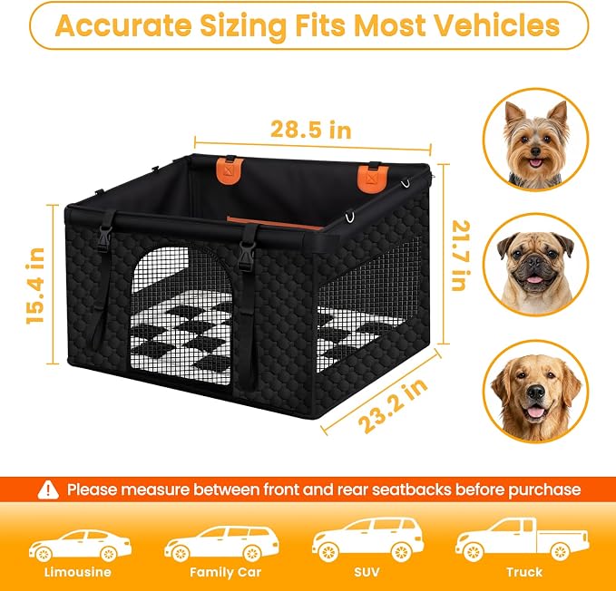 Large Dog Car Seat Cover with Checkered Dog Bed Mat for Back Seat Half - Single Seat Travel Hammock Extender, Waterproof Hard Bottom, Trendy Checkered Car Accessories for SUV Truck Vehicle