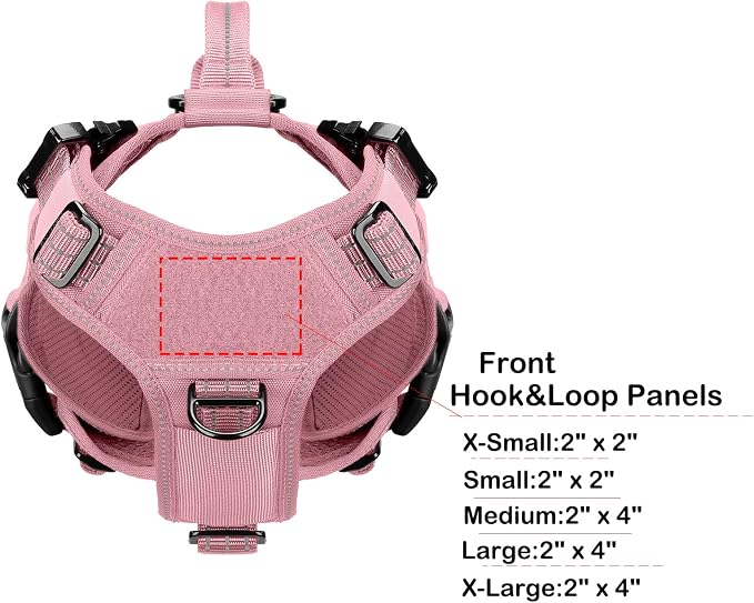 ICEFANG No Pull Tactical Dog Harness for X-Small Dogs,Adjustable Dog Vest | Control Handle,MOLLE Panel,Front Hook,3 Leash Clips,Soft Padded,for walking training,Pink,X-Small