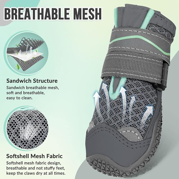 SlowTon Dog Shoes for Large Small Medium Dogs - Breathable Dog Boots for Summer Hot Pavement, Paw Protector for Outdoor Walking Winter Snow, Anti-Slip Rubber Dog Booties for Hardwood Floor (GY, 5)