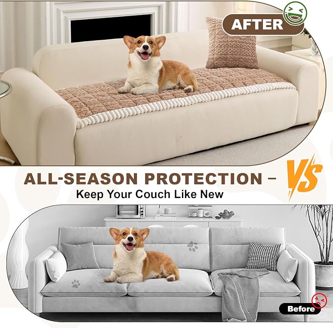 OTOB Couch Cover for Dogs Washable Pet Friendly, Non Slip Plush Fuzzy Love Seat Couch Covers Sofa Slipcovers, Geometric Jacquard Soft Pet Cushion Mat Protector All Seasons, (Camel, 27.6" x 59.1")