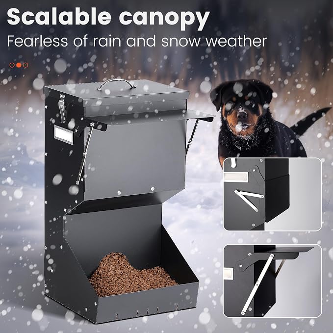 Automatic Dog Feeder for Large Breed Outdoor | 25lbs Galvanized Gravity Dog Food Dispenser and Pet Feeder for Large Dogs, Cats, Chicken, Ducks, Deer