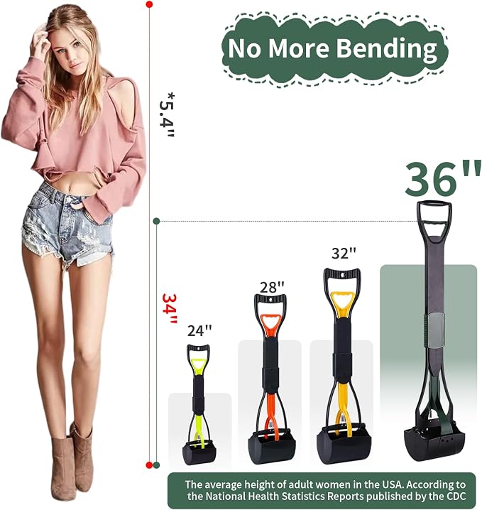 36" Tall Pooper Scooper for Large Dogs Heavy Duty, Long Handle Poop Scoop for Yard, Grass, Gravel, Dog Poop Grabber with High Strength Material and Extra Wide Grip(Dark Green)