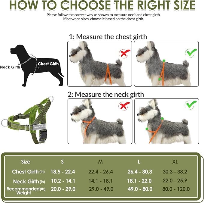 SlowTon No Pull Dog Harness with Front Clip - Heavy Duty, Soft Padded | Neck & Chest Adjustable, Tactical Pet Vest and Leash Set for Large Medium Sized Dogs, for Easy Walk & Training, Green L