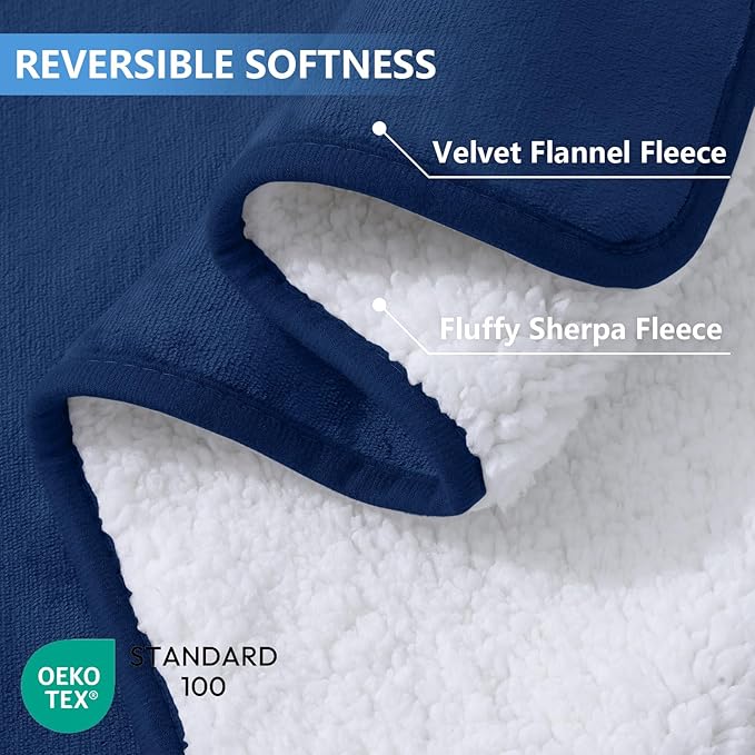 Smiry Waterproof Dog Bed Blanket, Leakproof Pet Throw Blanket for Bed Couch Sofa, Reversible Sherpa Fleece Furniture Protector Cover for Small Medium Large Dogs Cats (Navy Blue, 40x57 inches)