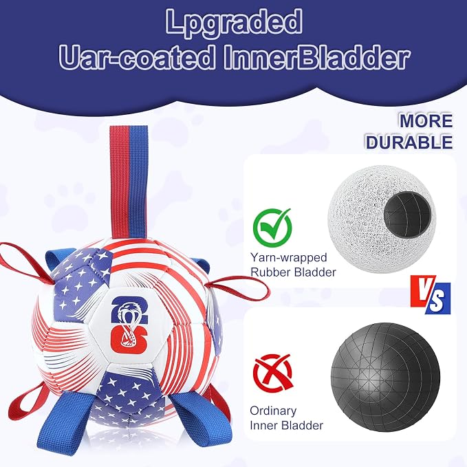 Dog Toys Balls, Dog Soccer Ball with Straps, Dog Birthday Gifts, Durable Balls for Small Medium Pet, Puppy Outdoor Toy, Pet Training Soccer Ball, 2026 World Cup Soccer (6 Inch)