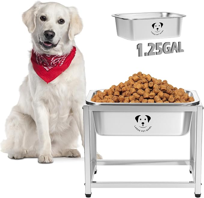 Elevated Dog Water Bowl, Stainless Steel Dog Bowl for Medium Large Dogs, Easy to Clean and Assemble for Outdoor Use 1.25 Gallons Bowl with Full Metal Stand Raised 10.23"