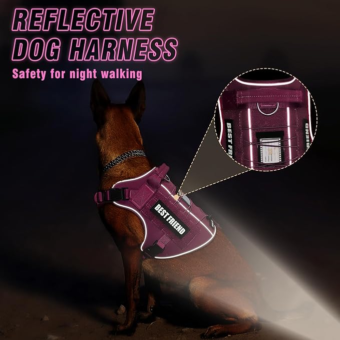 Tactical Dog Harness Small Sized Dog,No Pull Military Dog Vest with Handle,Reflective Heavy Duty Pet Harness for Walking Hiking Training Hot Pink S