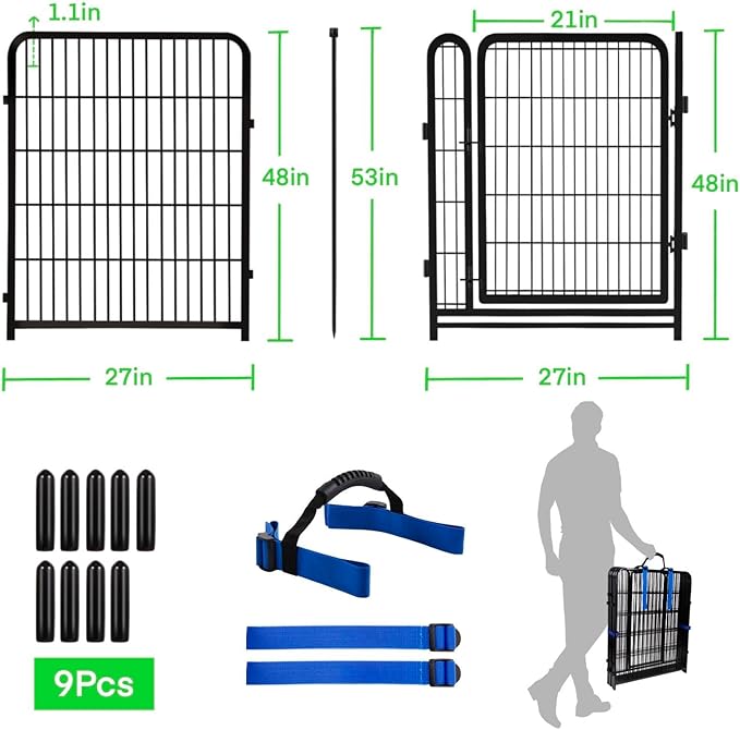 Okaygardn Tall Garden Fences and Borders for Dogs, 48 inch High Garden Fence, 8 Panels Total 17.7 Ft, 21 in Wide Low Threshold Gate. Modular Fencing, Dog Fence Outdoor for Yard. Vegetable Garden Fence
