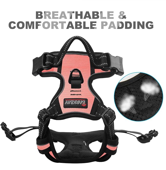 BARKBAY Dog Harness No Pull for Large Dogs Front Back Clips,Dog Vest | Soft Padded No Choke With Handle,Easy On&Off,Adjustable Reflective For Walking Training Running(Light Pink,L)