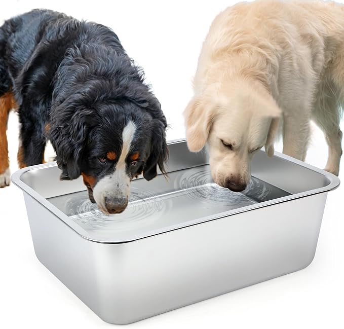 5 Gallon Large Dog Water Bowl, Stainless Steel Bowl, Giant Dogs | 5 Gallon Capacity, 17.7 x 13.8 x 6 in Size, Wide Rectangular Opening, Food or Water Use, Indoor Outdoor Use, Easy to Clean