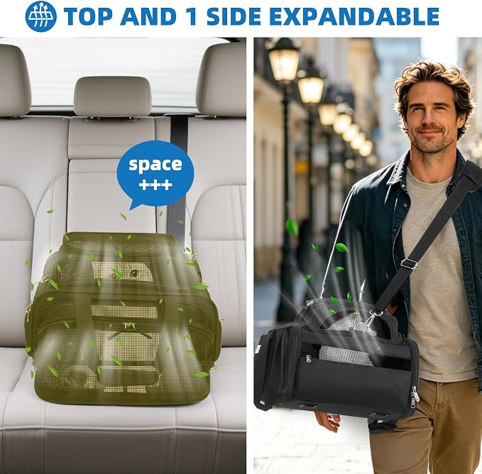 pidipiti 18x14x8 TSA Approved,top and Side Expandable pet Carrier for Extra-Small Dog Under 6 lbs,or Medium cat Under 10 lbs,for Airlines only Have 8'' Height Space underseat