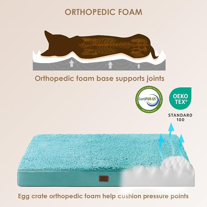 EHEYCIGA Orthopedic Dog Bed Large with Removable Washable Cover, 35x23 | Egg Crate Foam Support, Durable Oxford fabric, Non-Slip Bottom, Machine Washable, Soft Waterproof Plush Pet Bed Mat For Crate