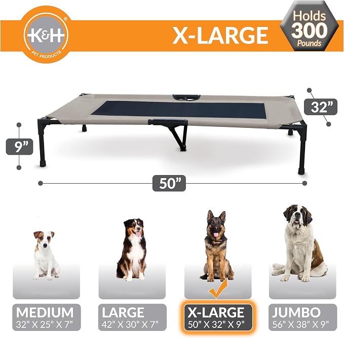 K&H Outdoor Elevated Dog Bed, Cooling Raised Dog Bed, Taupe, XL 50x32in | Pet Cot for Large & Extra Large Pets, Breathable Mesh Center Hammock Design, Indoor/Outdoor Washable Cover, 50x32in