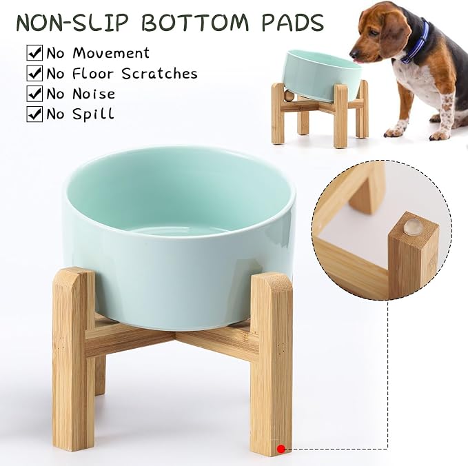 Petygooing Elevated/Raised 15°Slanted Ceramic Dog Bowl for Small and Medium Breeds, Tilted Anti Slip Pet Bowl,Food Water Dish with Stand for Cats and Dogs (28 OZ/3.6 Cups) Blue Sky