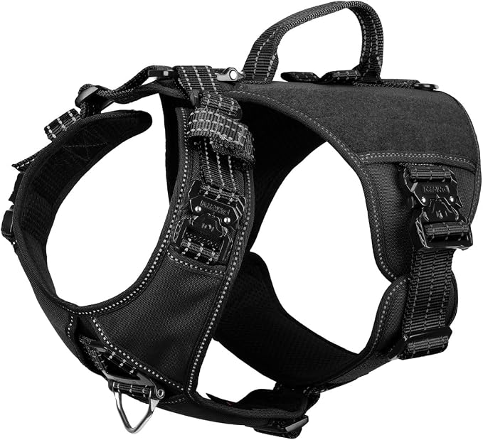 ICEFANG Quick-Moving Tactical Dog Harness for Medium Dogs,No Pull Dog Vest | Control Handle,Reflective,Full Metal Buckles,Adjustable,Hook-and-Loop Panel,Soft Padded,Black,Medium