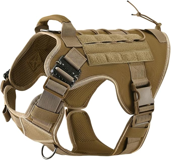 Tactical Dog Harness, Military Reflective Dog Harness | 2X Metal Buckle，Hidden Airtag Holder and Handle, Adjustable No-Pull Service Dog Vest with Molle & Loop Panels