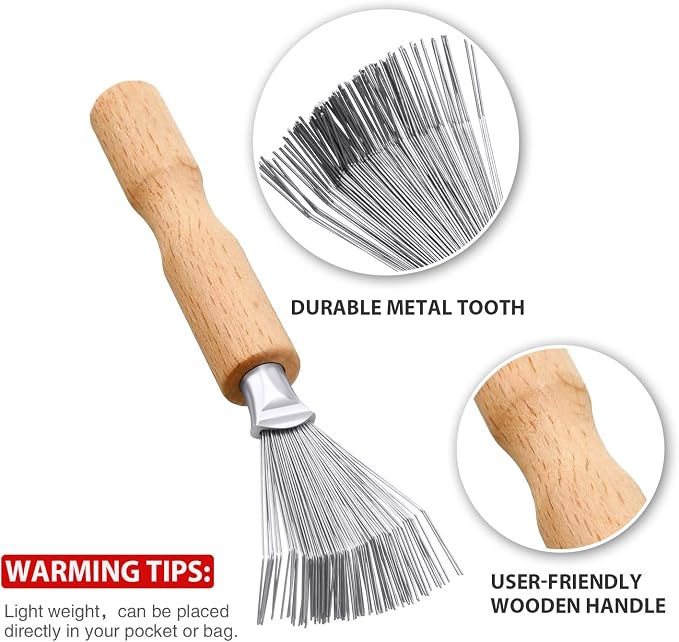 Boao 4 Pcs Hair Brush Cleaning Tool Set Mini Hair Cleaning Brush Tool Wooden Handle Mini Rakes for Removing Dust Home Salon Use(Black)
