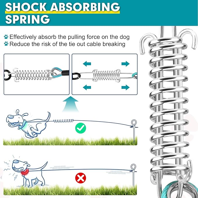 Snagle Paw Heavy Duty Long Dog Leads for Yard 200FT-1000LBS Break Strength,Dog Tie Out Cable with Swivel Lockable Hook & Spring,Chew Proof Dog Chain for Outside,Dog Run Cable for Medium Large Dogs