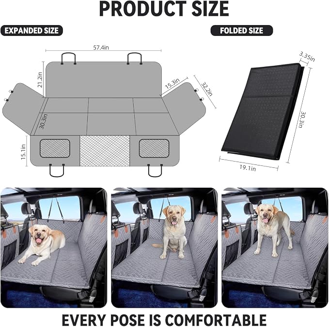 YJGF Hard Bottom Dog Car Seat Cover for Full-Size Trucks,Back Seat Extender | Strong Support,More Rest Space,Waterproof, Scratch Resistant,Car Seat Protector,Dog Hammock for Full-Size Truck