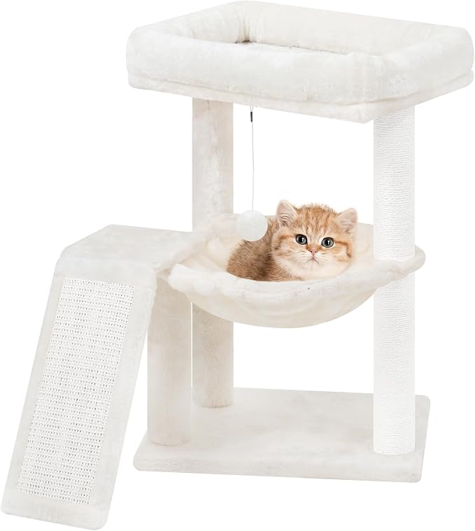 YOUPET Cat Tree with Cat Scratching Post for Indoor Cats, Cat Tower with Scratching Board and Playful Toy Balls, Cat Tree Tower with Cozy Hammock,Beige