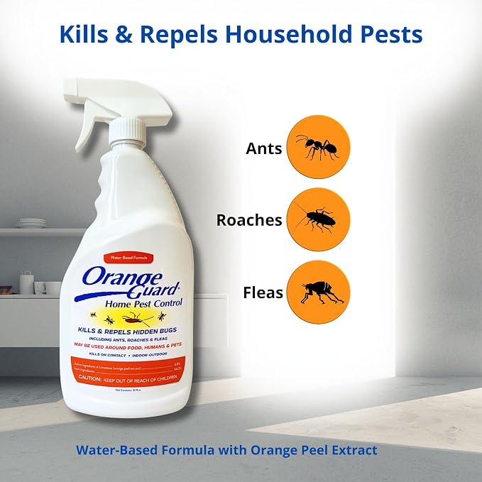 Orange Guard Home Pest Control Spray with D-Limonene | All-Natural Food Grade Orange Peel Oil for Bugs, Ants, Roaches, Fleas, Palmettos and Silverfish - 32oz