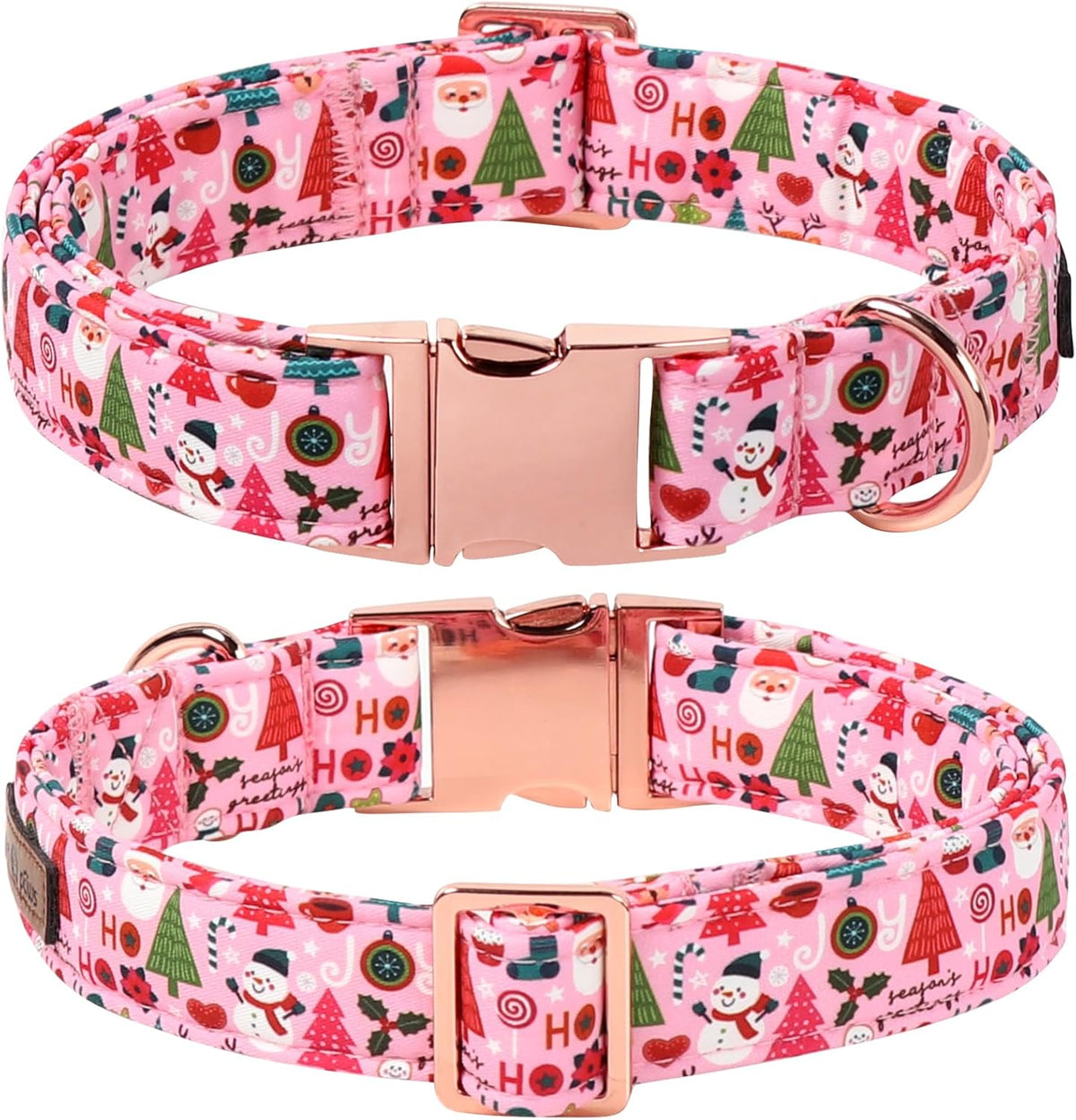 Lionet Paws Christmas Dog Collar with Sailor Bow, Cute Ho Christmas Tree Snowman Pink Dog Collar Bow Tie for Puppies and Cats, XS, Neck 8-12 inches