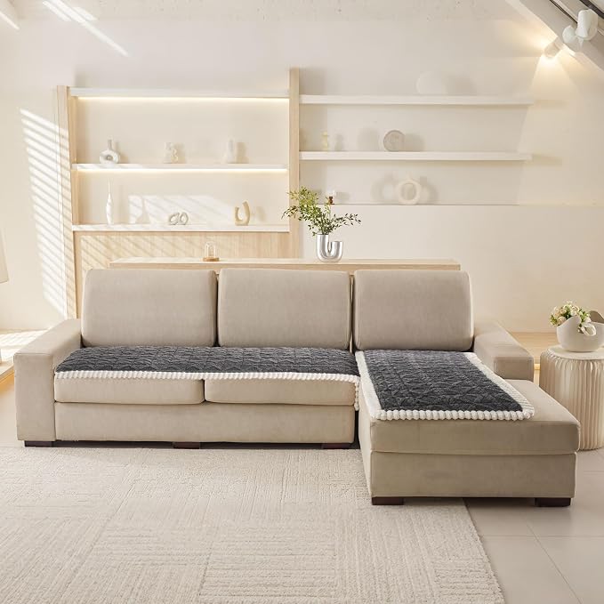 OTOB Sofa Covers for 3 Cushion Couch Washable, All Seasons Non Slip Fuzzy Pet Couch Cover, Soft Plush Geometric Jacquard Sofa Slipcovers, Kids Pet Friendly Dog Bed Mats (Dark Gray, 27.6" x 70.9")