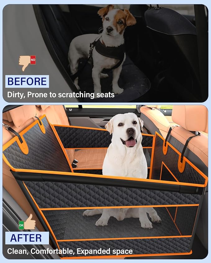 Instraella Dog Car Seat for Large Dogs, Hard Bottom Half Back Seat Extender | For Medium & Large Dogs, Fits Cars, SUVs & Trucks, Waterproof & Non-Slip with Mesh Windows, Leash Slot & Room for a Passenger