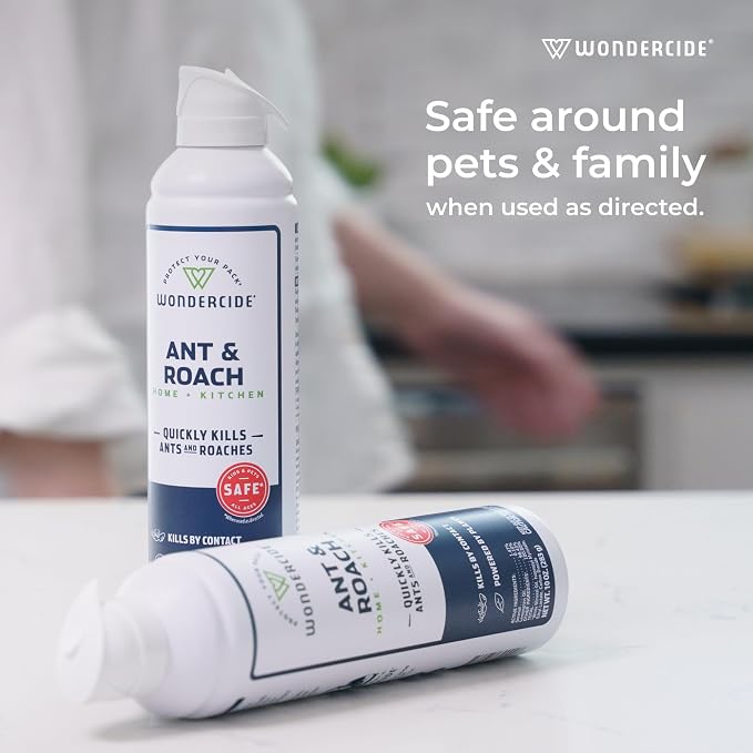 Wondercide - Ant & Roach Aerosol Spray for Kitchen, Home, and Indoor Areas - Ant, Roach, Spider, Flea, Stink Bug Killer with Natural Essential Oils - Pet Safe - 10 oz 2-Pack