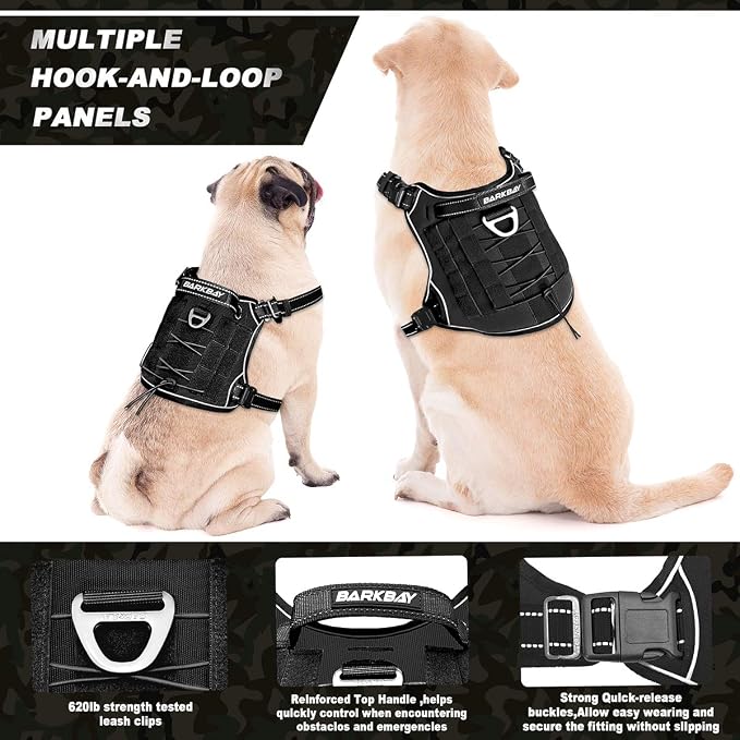 Tactical Dog Harness Large,Military Service Weighted Dog Vest Harness Working Dog MOLLE Vest with Loop Panels,No-Pull Training Harness with Leash Clips for Walking Hiking Hunting(Black,S)