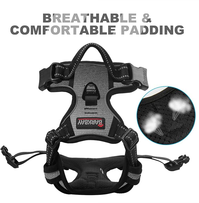 BARKBAY Dog Harness No Pull for Large Dogs Front Back Clips,Dog Vest | Soft Padded No Choke With Handle,Easy On&Off,Adjustable Reflective For Walking Training Running(Dark GreyXL)