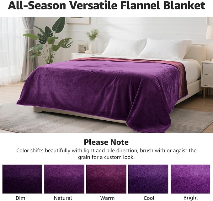 LOOBANI Waterproof Blanket for Twin Bed, Purple Throw Blanket 60" x 80" | Dog Splash Blankets for Large Dogs, Reversible Spill-Proof Couch Cover for Sofa Protection, Movie Nights, Camping, Noise Free