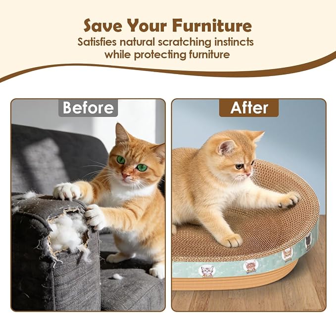 Extra Large Cat Scratcher Bed, 21.6" x 14.9" x 4.3" XL XXL Cat Scratch Cardboard, Scratching Board Pad for Indoor Cats Kitty Kittens, Scratch Lounge House Couch, Furniture Protector, Oval