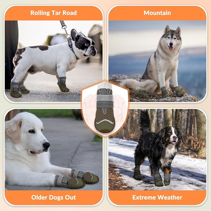 SlowTon Dog Shoes for Large Small Medium Dogs - Breathable Dog Boots for Summer Hot Pavement, Paw Protector for Outdoor Walking Winter Snow, Anti-Slip Rubber Dog Booties for Hardwood Floor (LBR, 7)