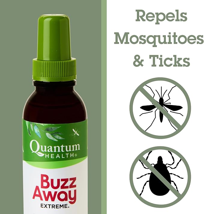 Quantum Health Buzz Away Extreme Mosquito & Tick DEET-Free Repellent, 4 oz | Effective Outdoor Bug Spray, Kid-Friendly, Geraniol, Peppermint, Citronella, Thyme & Clove, Independent Field Tested