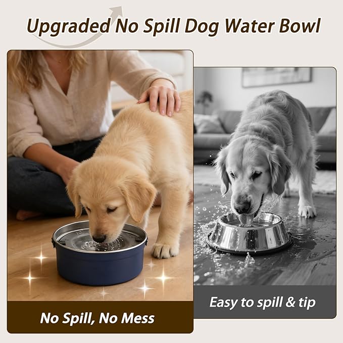 Dog Water Bowl No Spill, 1.5L/50oz Stainless Steel Slow Water Bowl for Dogs, Spill Proof Dog Bowl with Anti-Splash & Non-Slip, Slow Drinking Water Bowl Dispenser for Messy Drinkers (Blue)