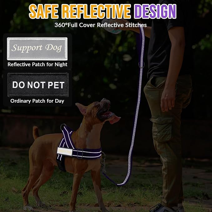 SlowTon No Pull Dog Harness with Front Clip - Heavy Duty, Soft Padded | Neck & Chest Adjustable, Tactical Pet Vest and Leash Set for Large Medium Sized Dogs, for Easy Walk & Training, Purple XL
