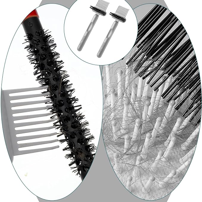 2Pcs 2-in-1 Hair Brush Cleaner & Remover Tool Brush Cleaning Tool Comb Cleaner Effective Hairbrush Cleaner Hair Brush Remover Rake for Man Woman Home Travel Salon Removing Hair Dust (Grey)