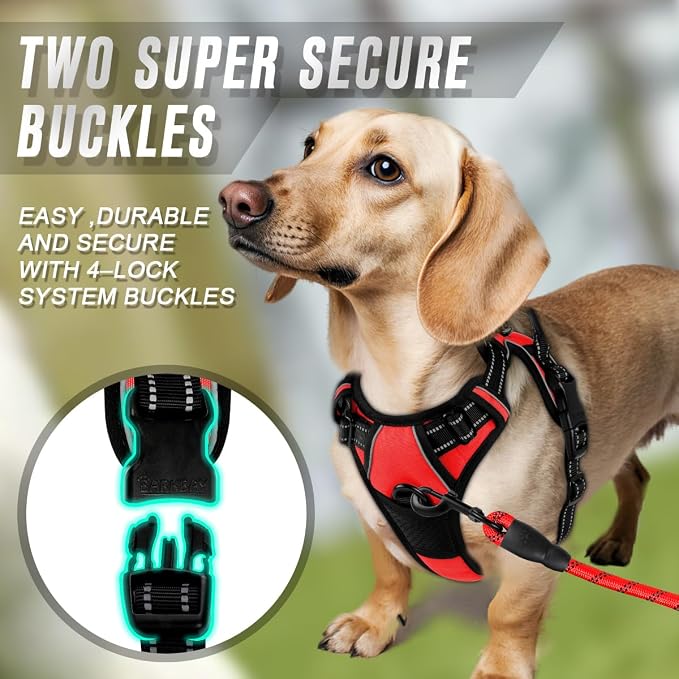 BARKBAY Dog Harness No Pull for Small Sized Dog Front Back Clips,Dog Vest | Soft Padded No Choke With Handle,Easy On&Off,Adjustable Reflective For Walking Training Running(Red,XS)